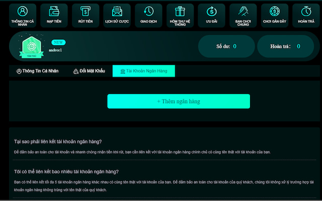 Giao diện rút tiền của nhà cái AW8